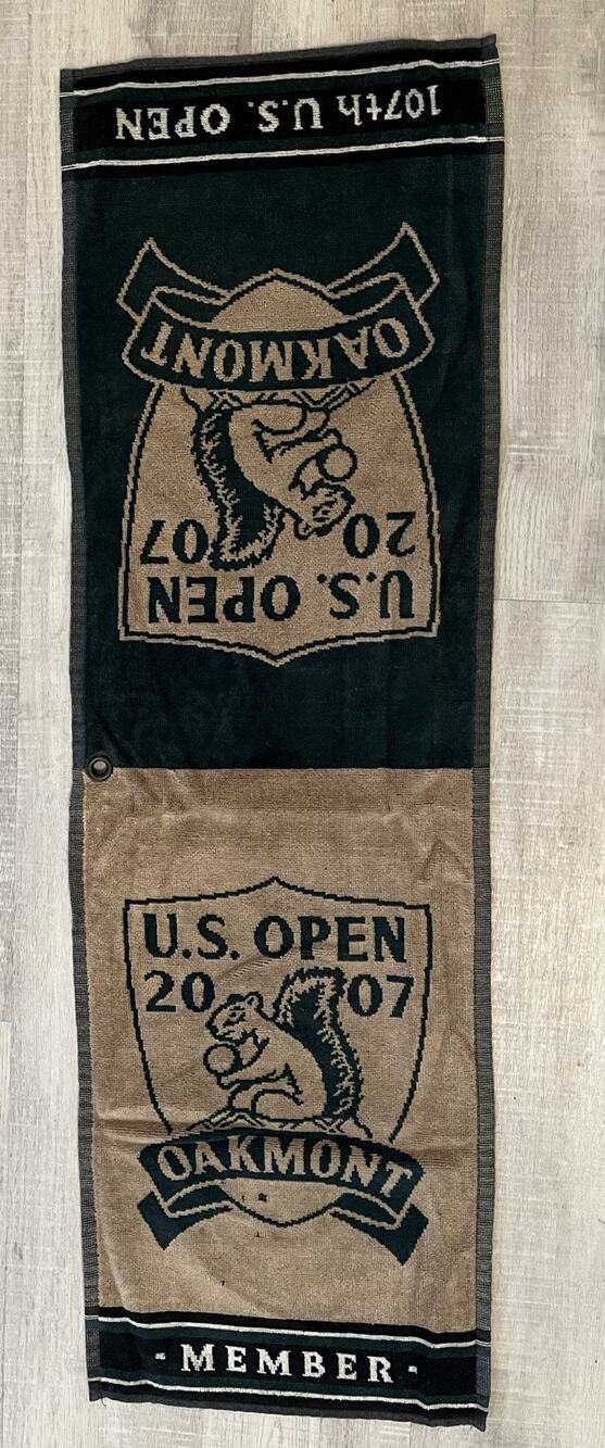 107th US Open 2007 Oakmont USGA Golf Bag Towel Member Dark Green Beige